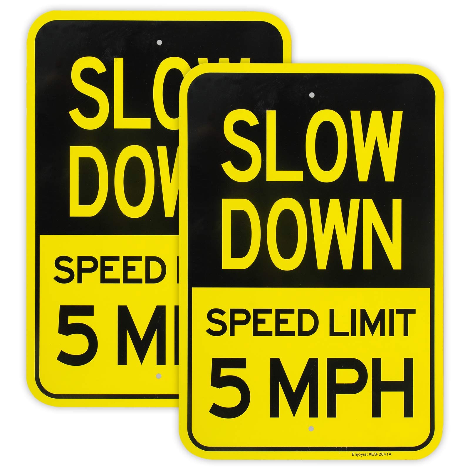 2 Pack 18×12 Inch Slow Down Speed Limit 5MPH Sign Heavy Duty Aluminum Metal Sign