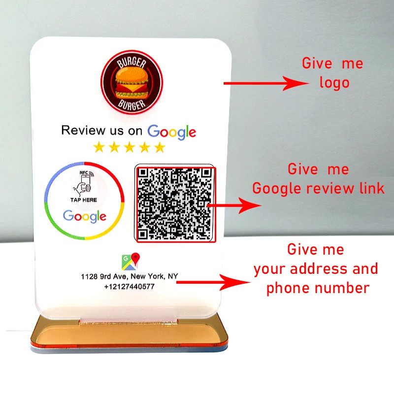 Google Review Sign Custom QR Code Scanning NFC Plate Stand Business LOGO Signs