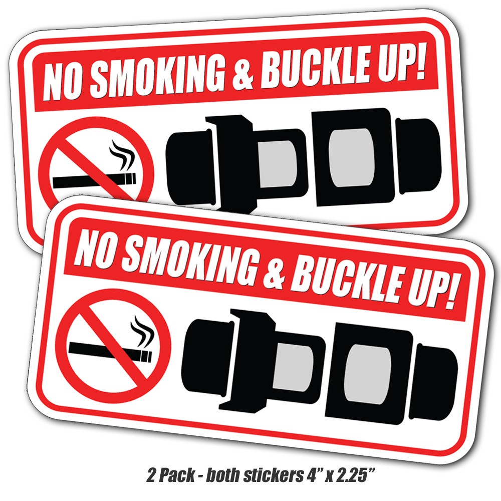 No Smoking Buckle Up Seat Belt Safety Warning Vinyl Stickers Decal 2-Pack 4×2