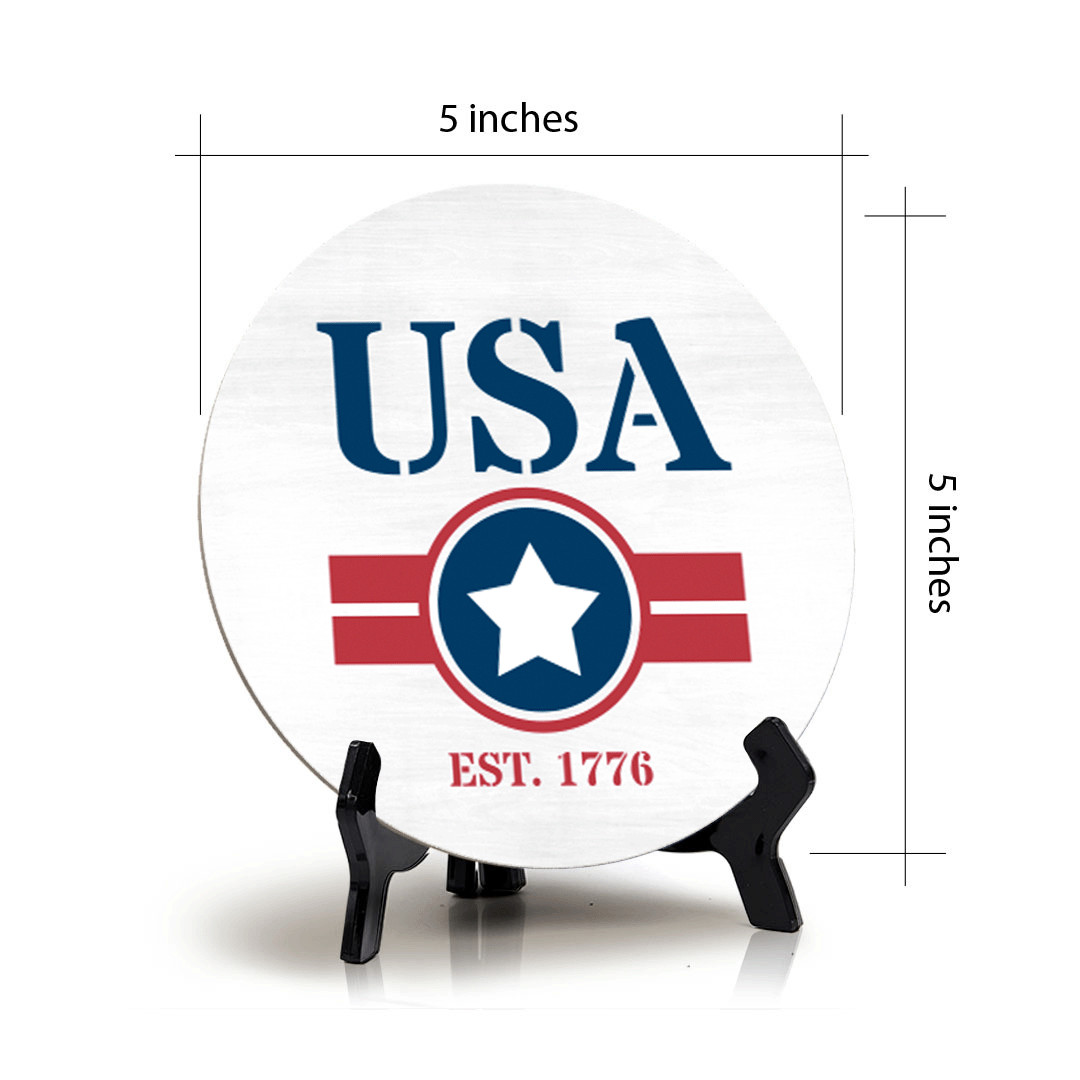 USA est. 1776 (5 x 5“) Circle Table Sign with Acrylic Stand