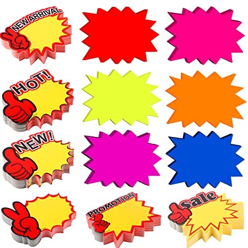 600 Pcs Burst Sign Blank Paper Price Tags for Retail Garage Market
