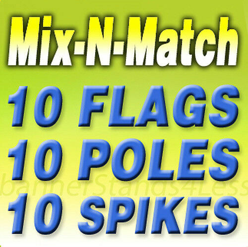 10 PACK Swooper Flag KITS Windless Feather AUTO SHOP, OPEN, PIZZA, MIX N MATCH