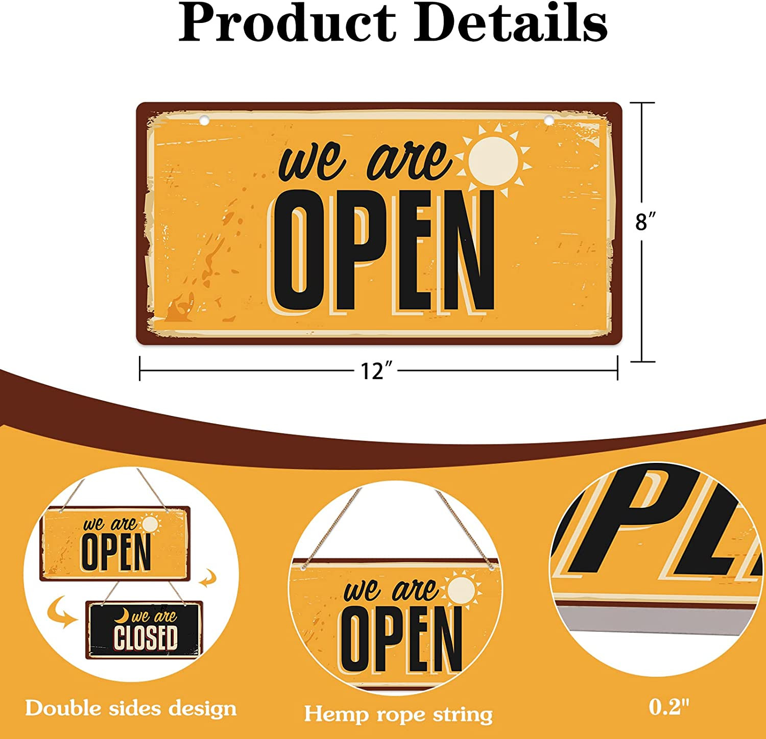 Double Sided Open/Closed Signs – 12&Prime; x 6&Prime; Business Hours Signs for Window/Door