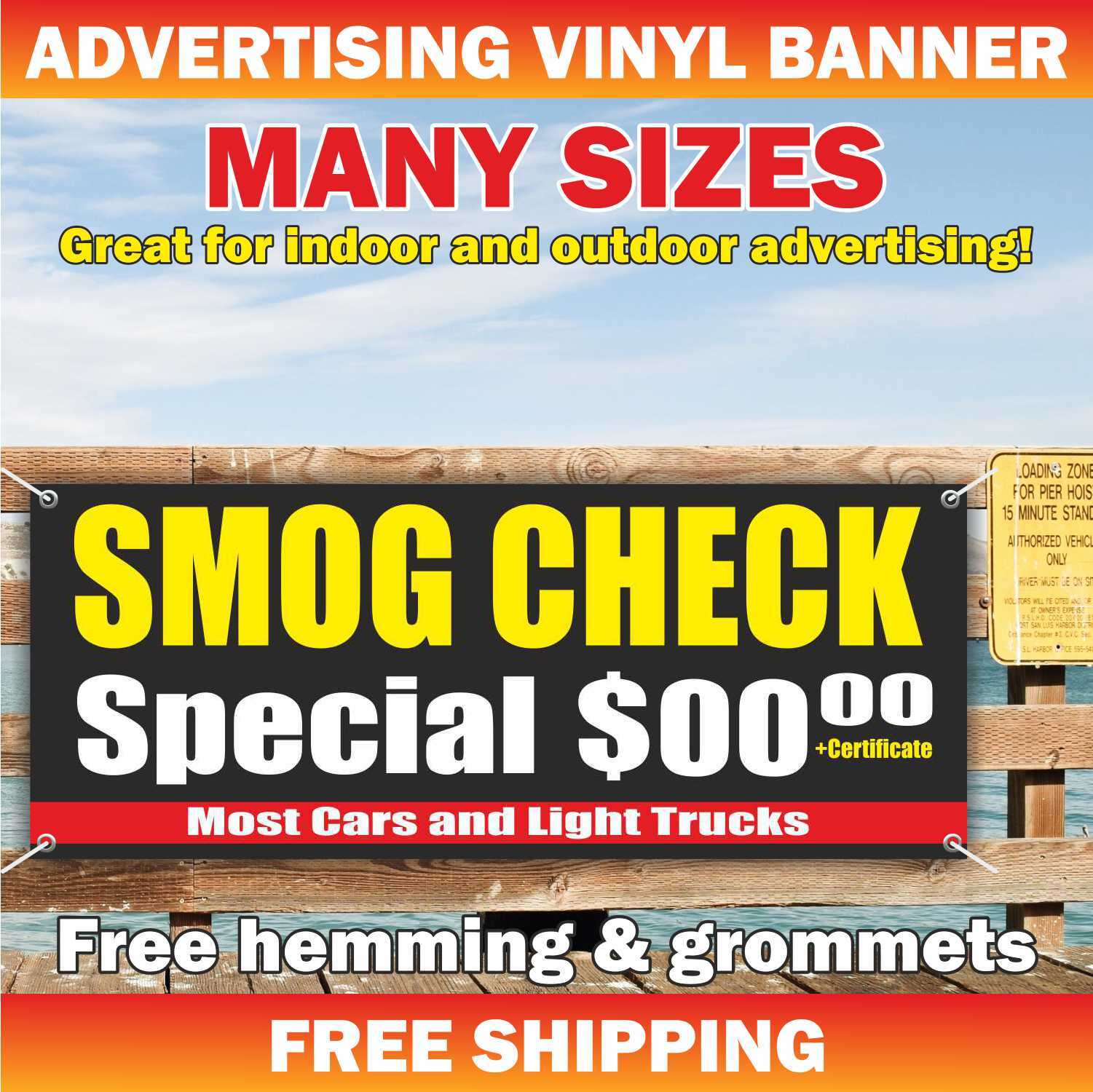 SMOG CHECK Advertising Banner Vinyl Mesh Sign auto repair service car add price