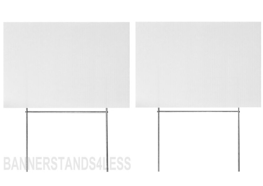 18×12 Inch BLANK Yard Lawn Sign White w/ Stake – 2 PACK