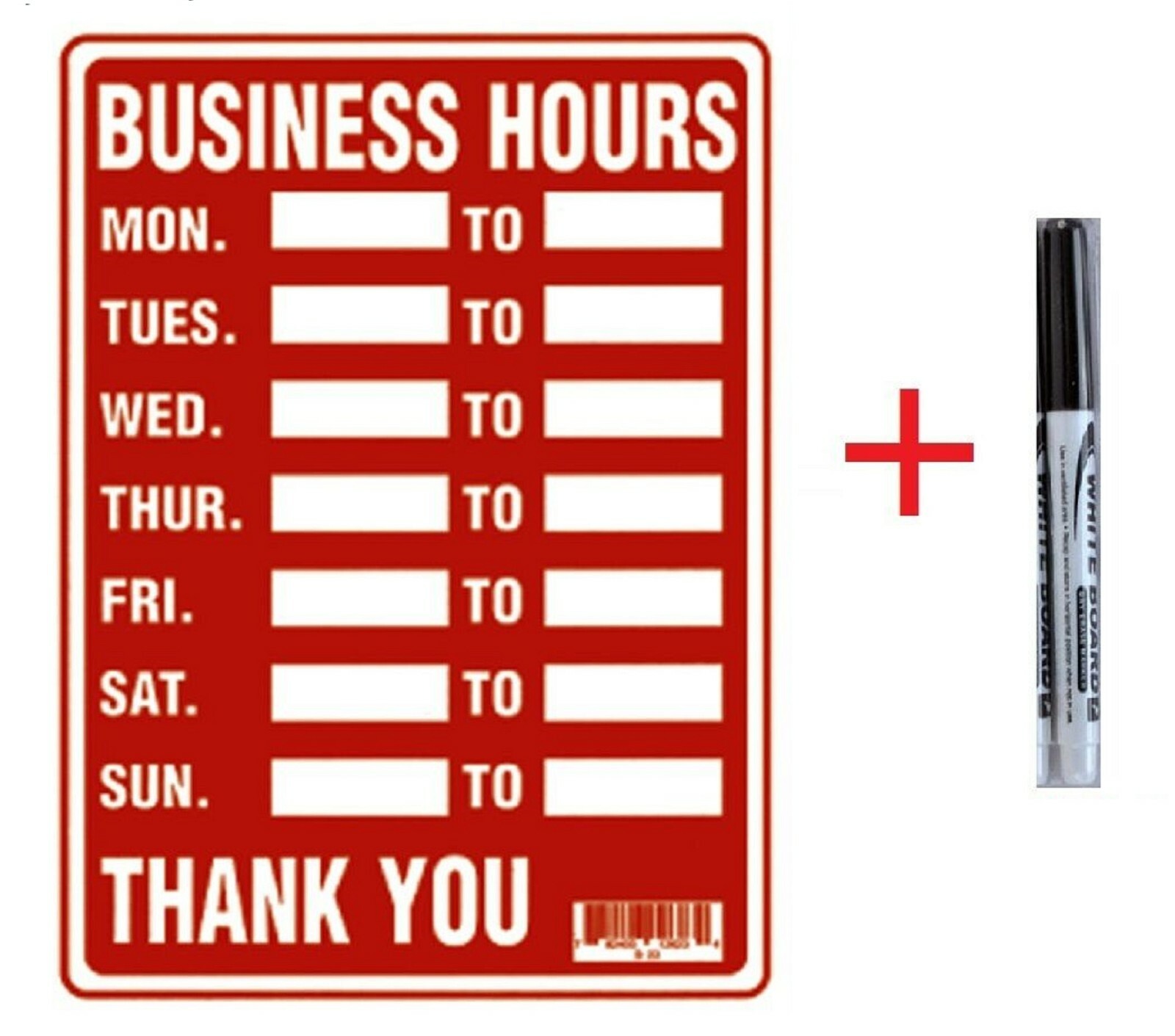 5-Pc 9 x 12 Inch Plastic  » Business Hours » Sign with a Free Erasable Marker