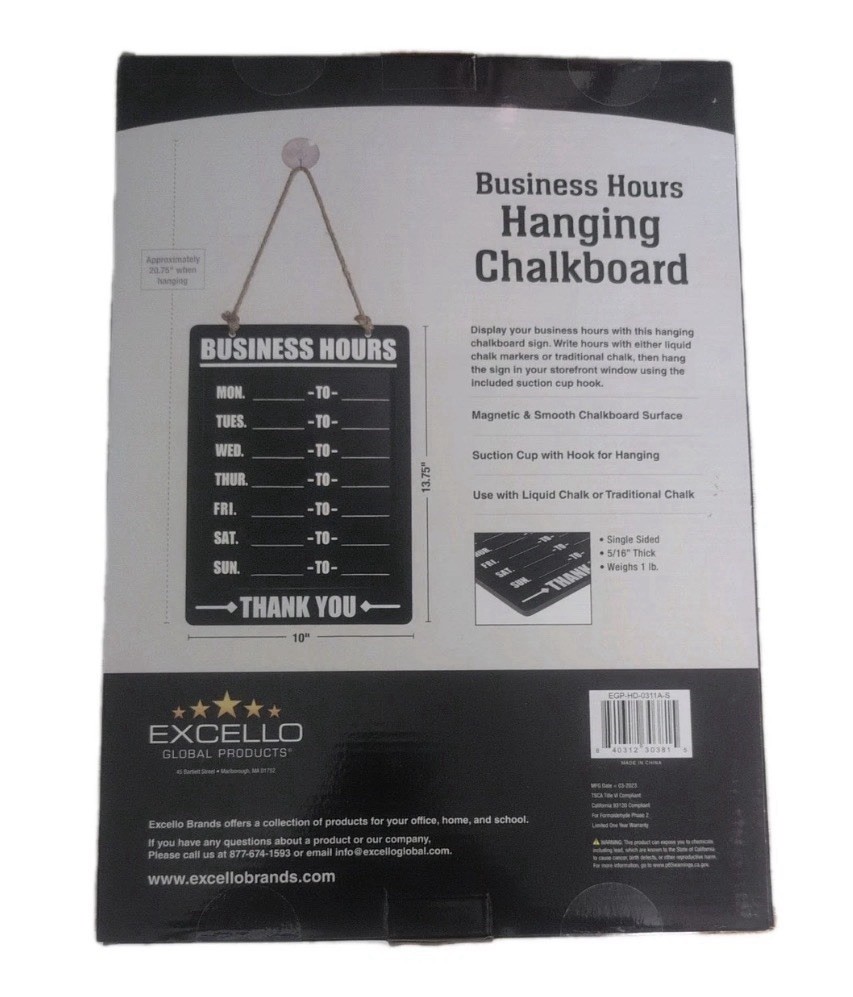 Excello Global Products Hanging Business Hours Chalkboard Door Sign 10×13.75&Prime;