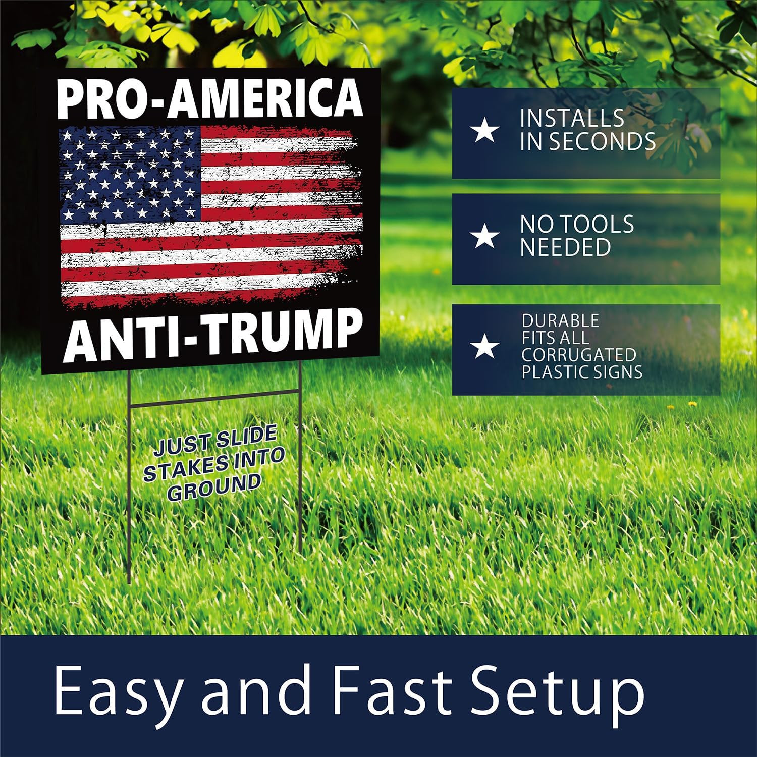 Pro America anti Trump Yard Sign Double Sided Corrugated Plastic Outdoor Lawn…