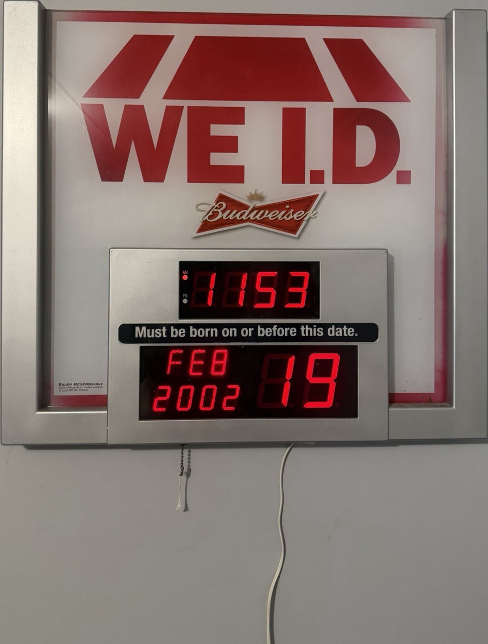 Budweiser Digital Display Age Verification Wall Mounted Sign