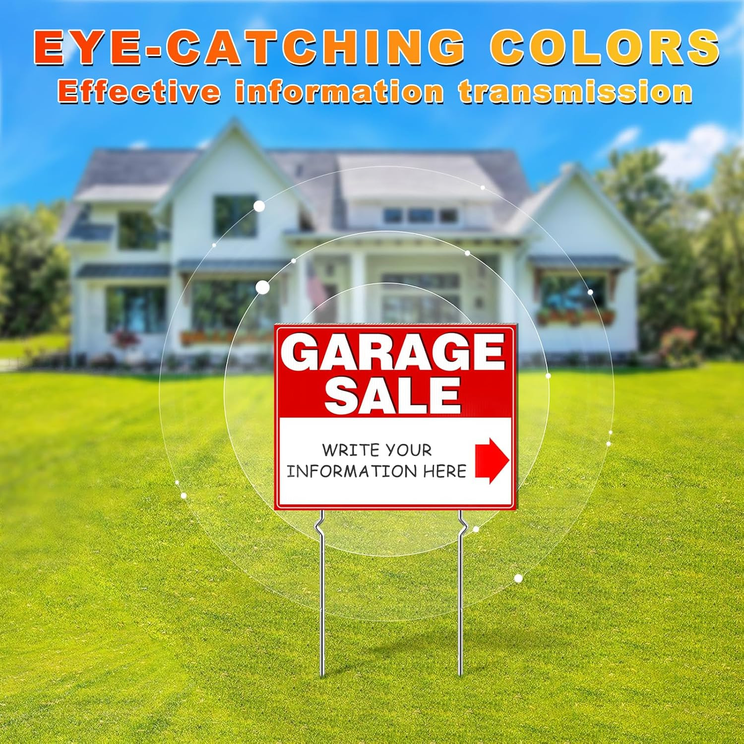 Garage Sale Signs, 3 Pcs Yard Signs with Metal Stakes, 17X13 Inch Double Sided L