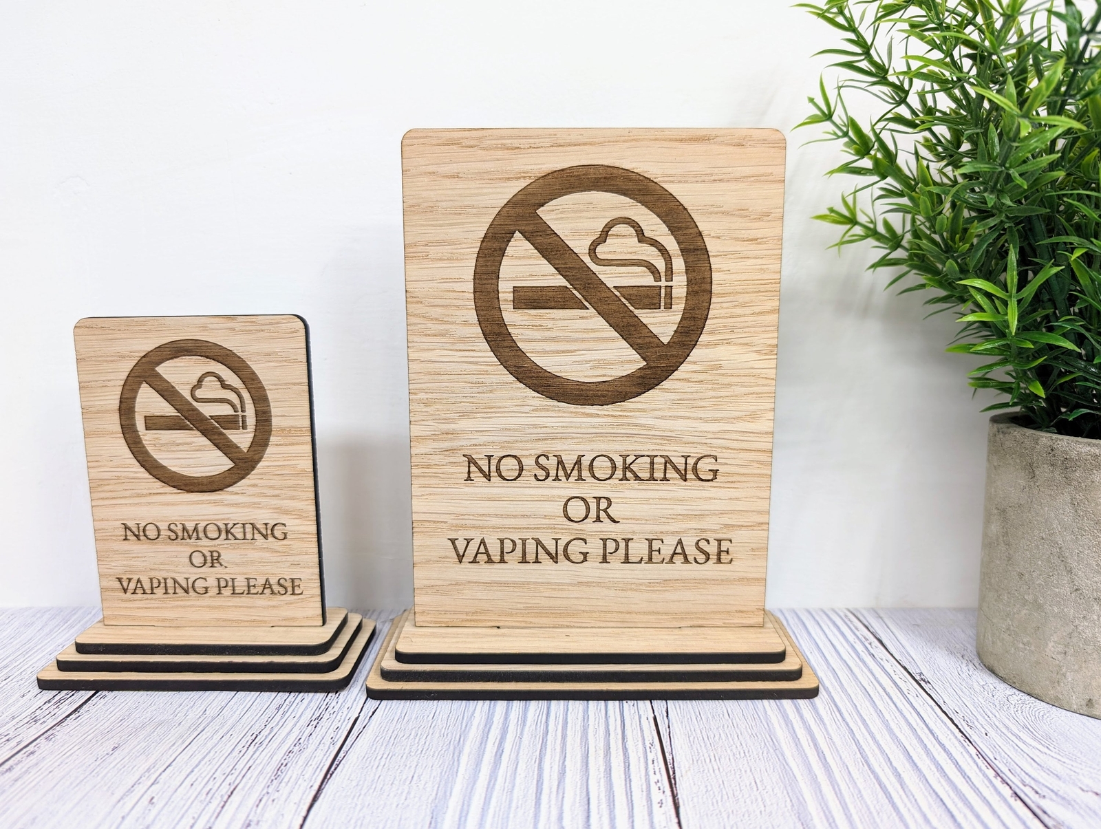 No Smoking Sign Freestanding | No Vaping Wooden Table Sign | Cafe Pub Hotel Oak