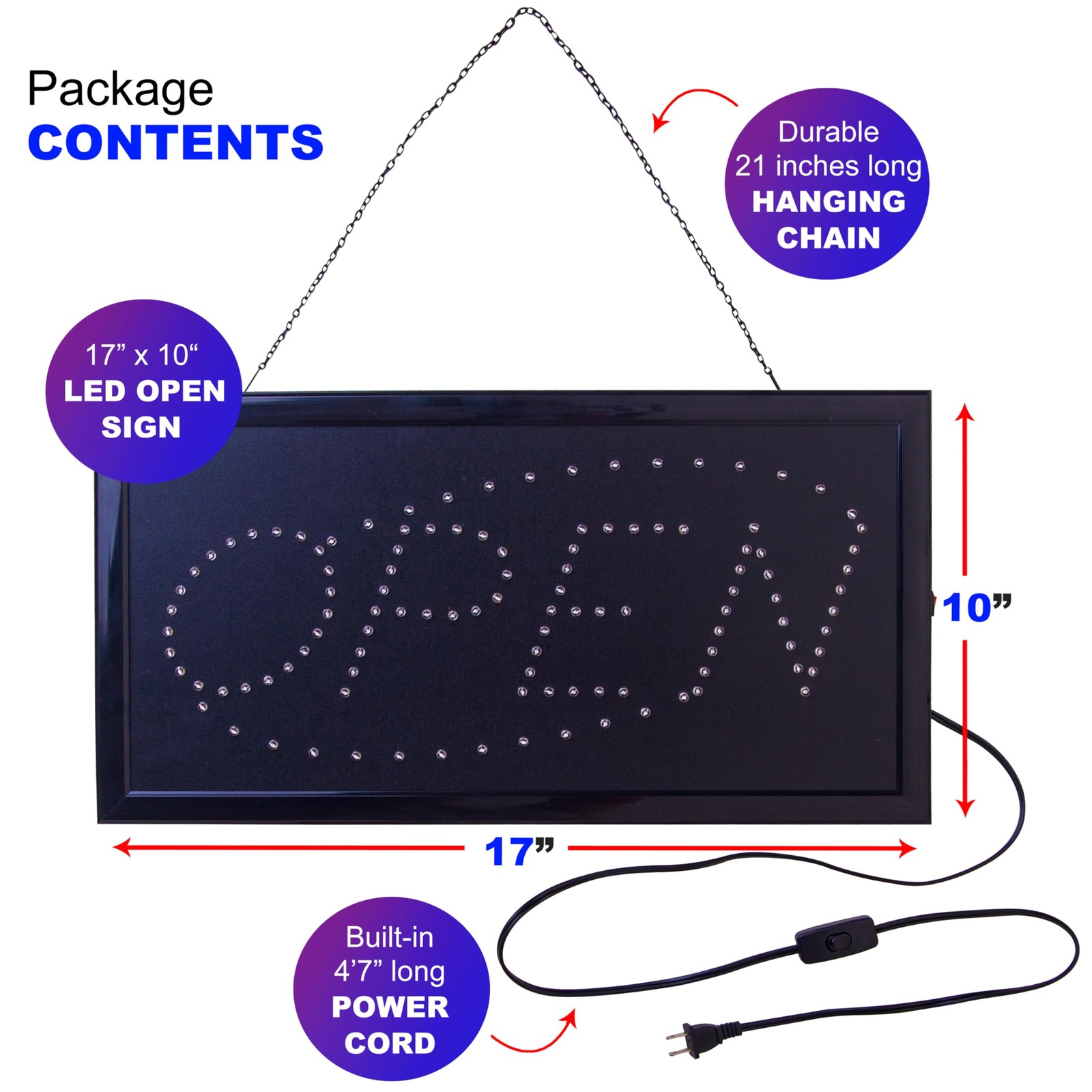 Ultima LED Neon Open Sign for Business: Horizontal 17&Prime; x 10&Prime;, Model 2