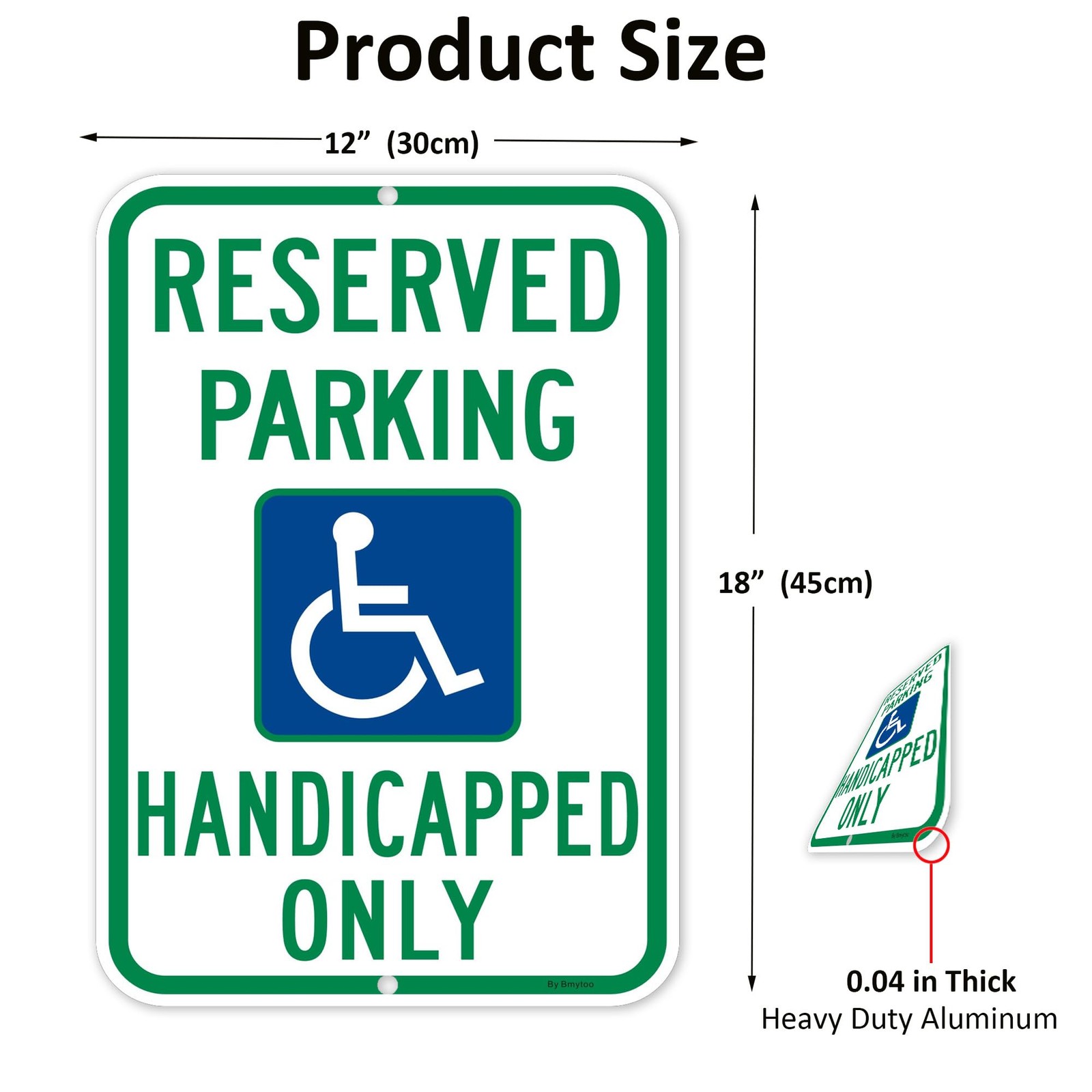 2 PCS 18×12 Inch Large Reserved Handicap Parking Sign Wheelchair Aluminum