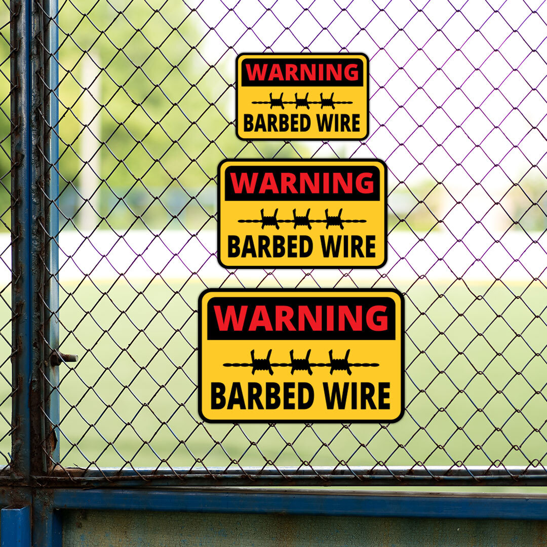 Classic Framed Plus Warning Barbed Wire Wall or Door Sign | Health & Safety