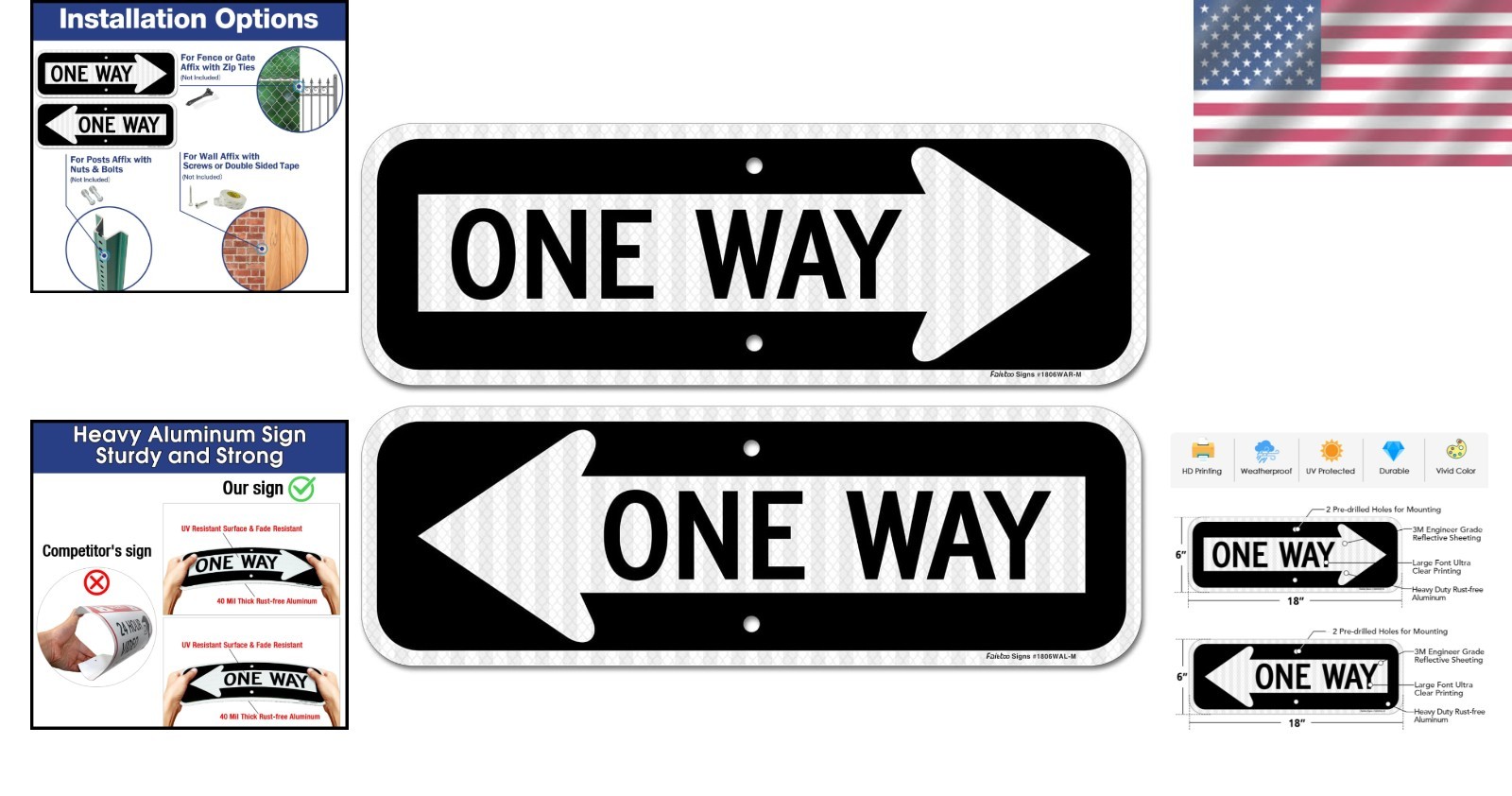 Weather Resistant One Way Sign with Arrow, 2-Pack