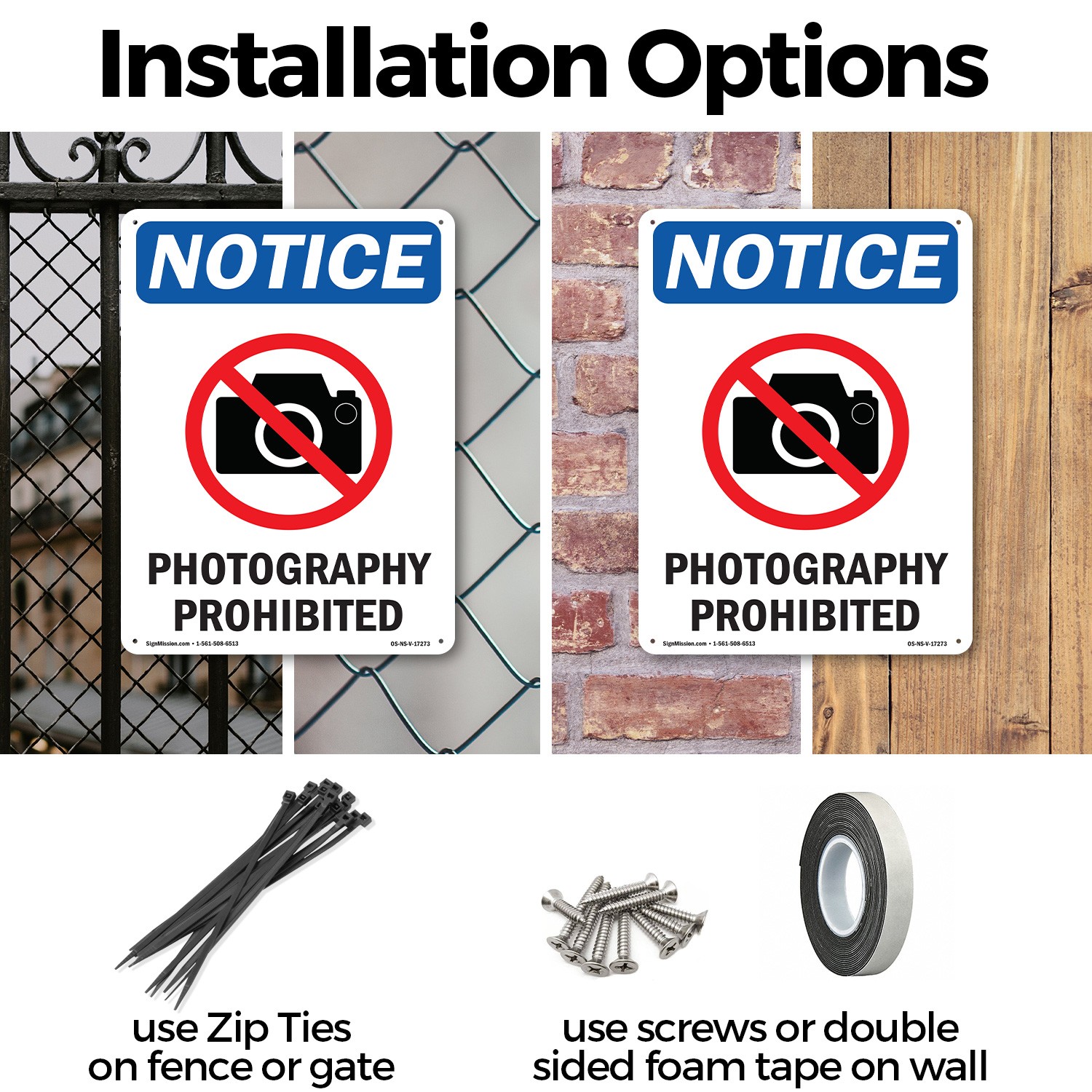 Photography Prohibited OSHA Notice Sign Metal, Plastic, Or Decal – 5 or 10 Pack