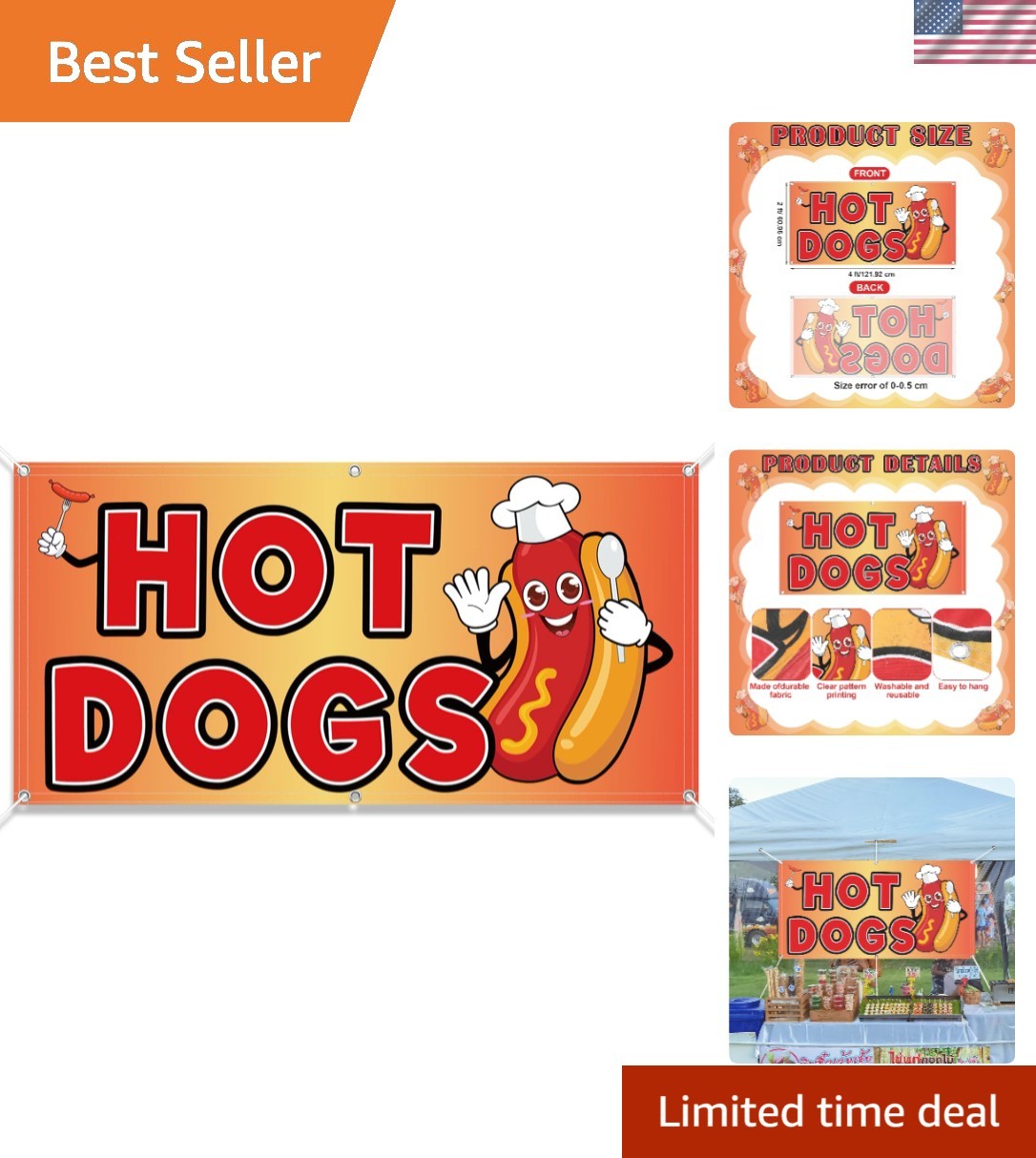 Bold 2×4 Feet Hot Dogs Banner – Durable Polyester Sign for Maximum Visibility