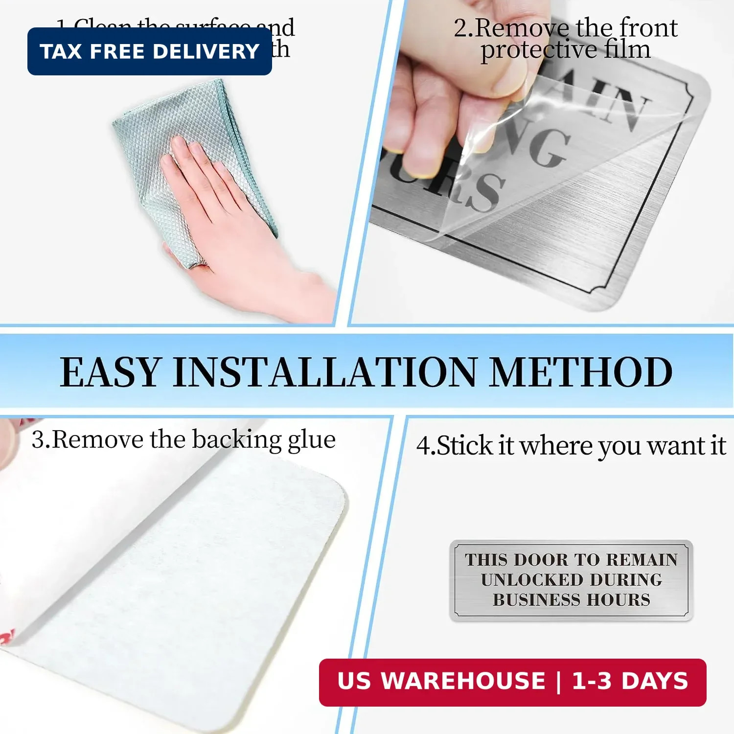 2PCS Door Must Remain Unlocked During Business Hours Sticker Sign，Self-Adhesive