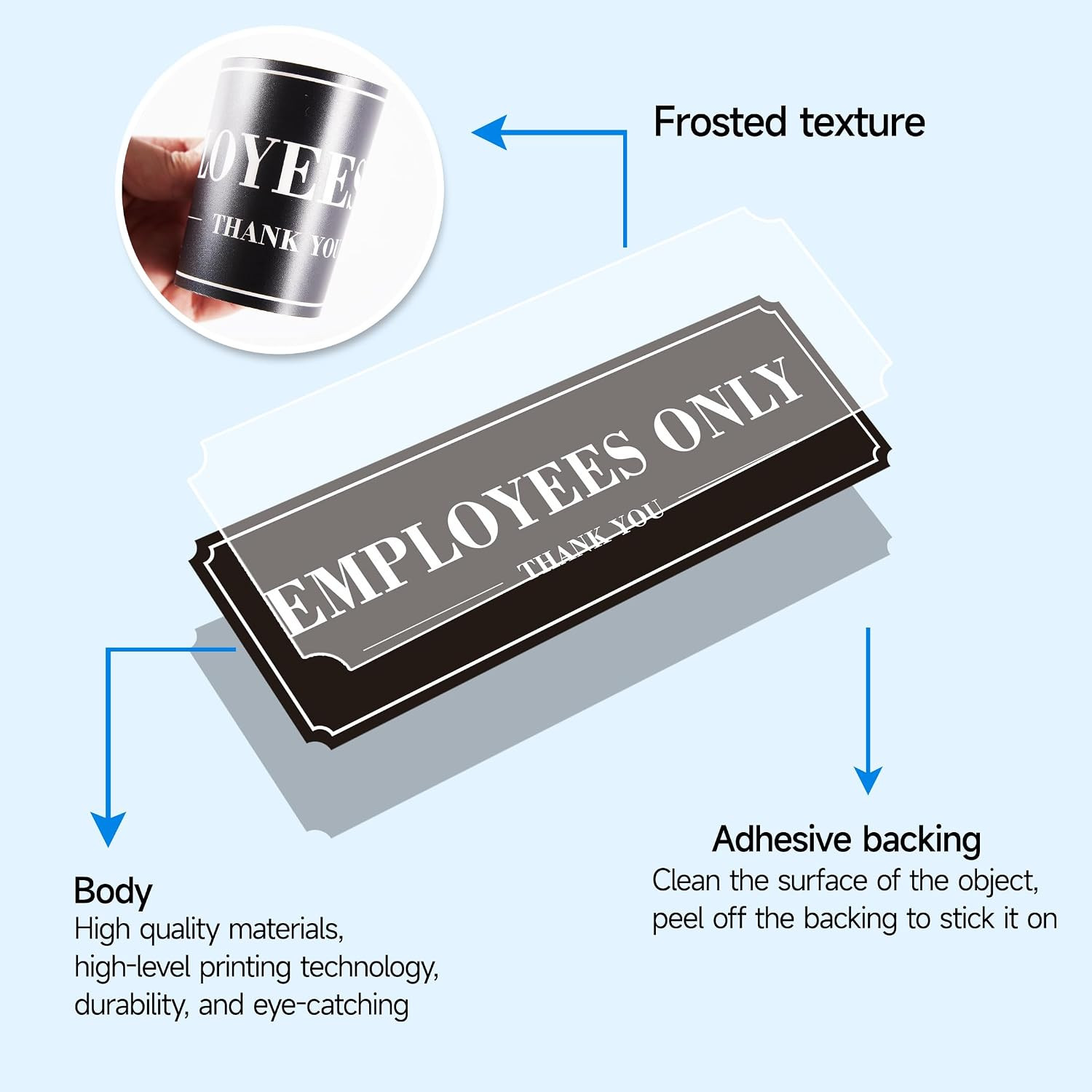 Employees Only Sign for Door, (2 Pack) Self-Adhesive Staff Only for Business Doo