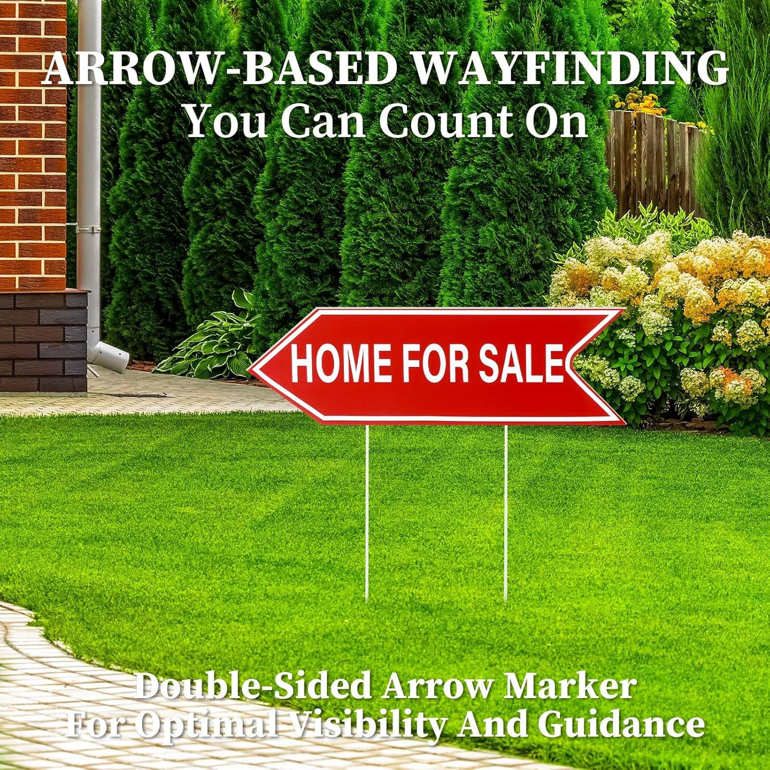12 Pcs Home for Sale Signs with Stakes 16&Prime; X 5&Prime; Double Sided Red Arrow Large Hom