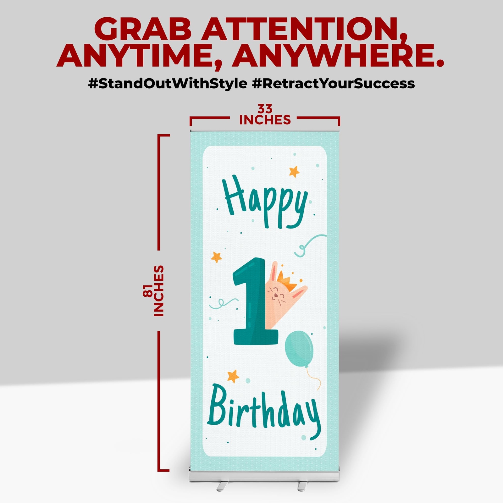 Birthday Sign Retractable Banner Stand | Backdrop Roll-up Banner Stand w/ Cover