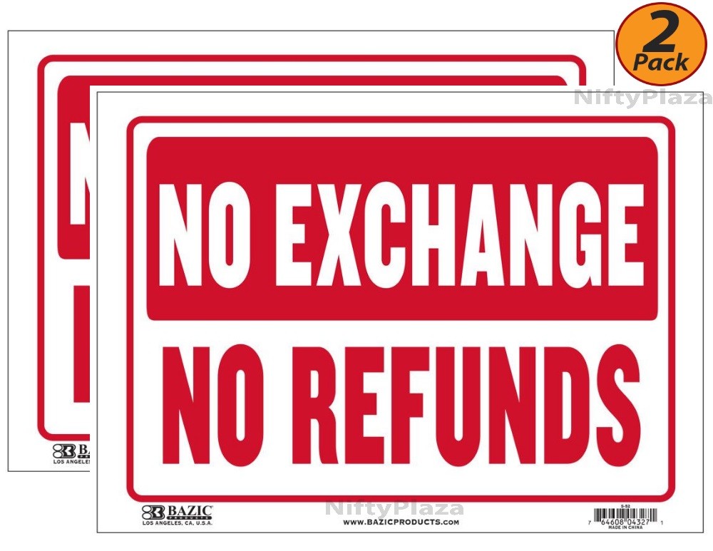 2 Pack – No Exchange No Refunds Sign, 9&Prime; X 12&Prime;, Durable Plastic, Weatherproof