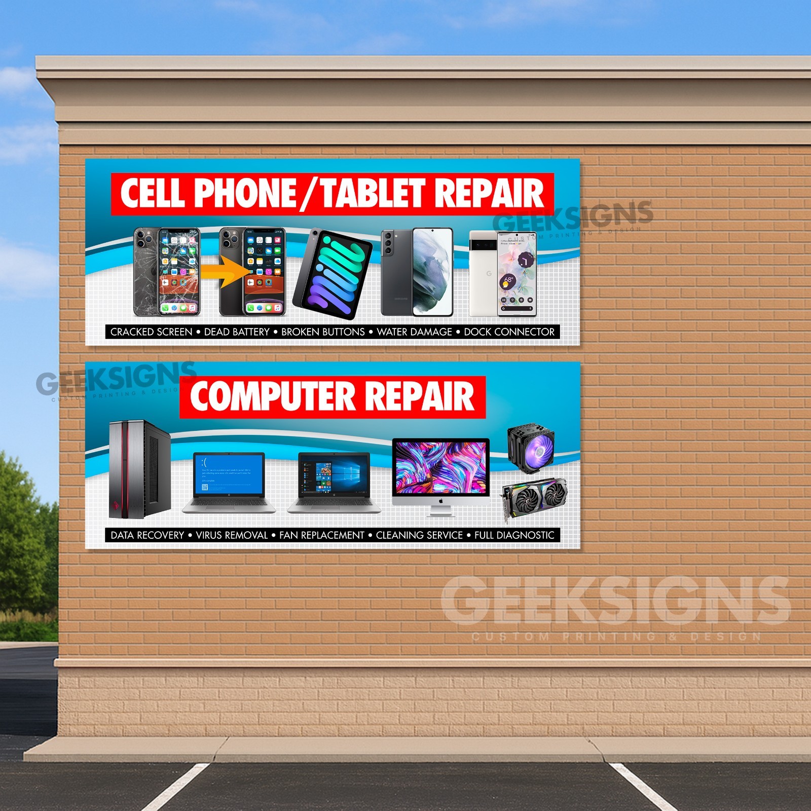 Smartphone Computer Repair SET OF 2 outdoor banner sign poster iphone samsung