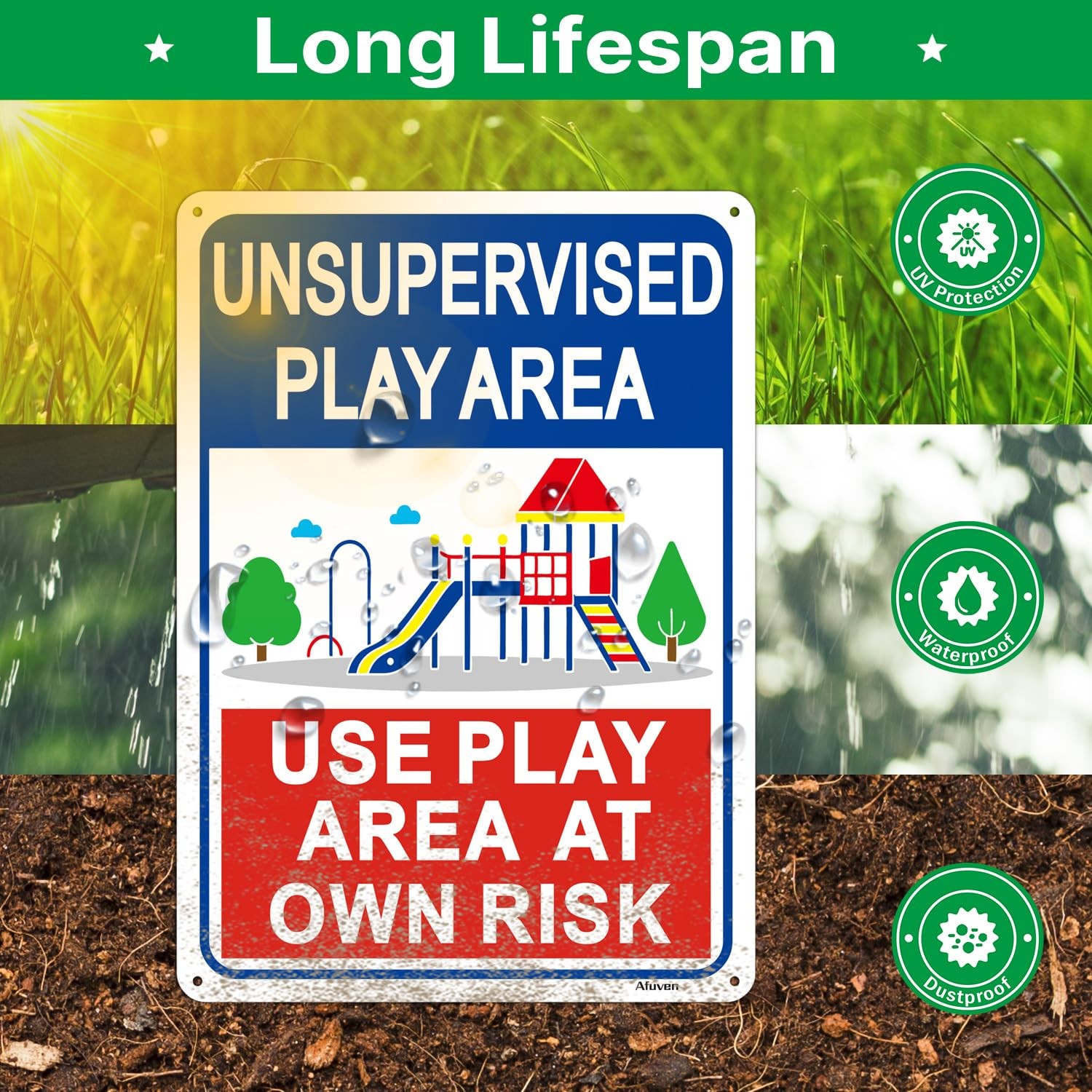 2 PCS Unsupervised Play Area At Own Risk Sign 14×10 Inch Rust Free Aluminum