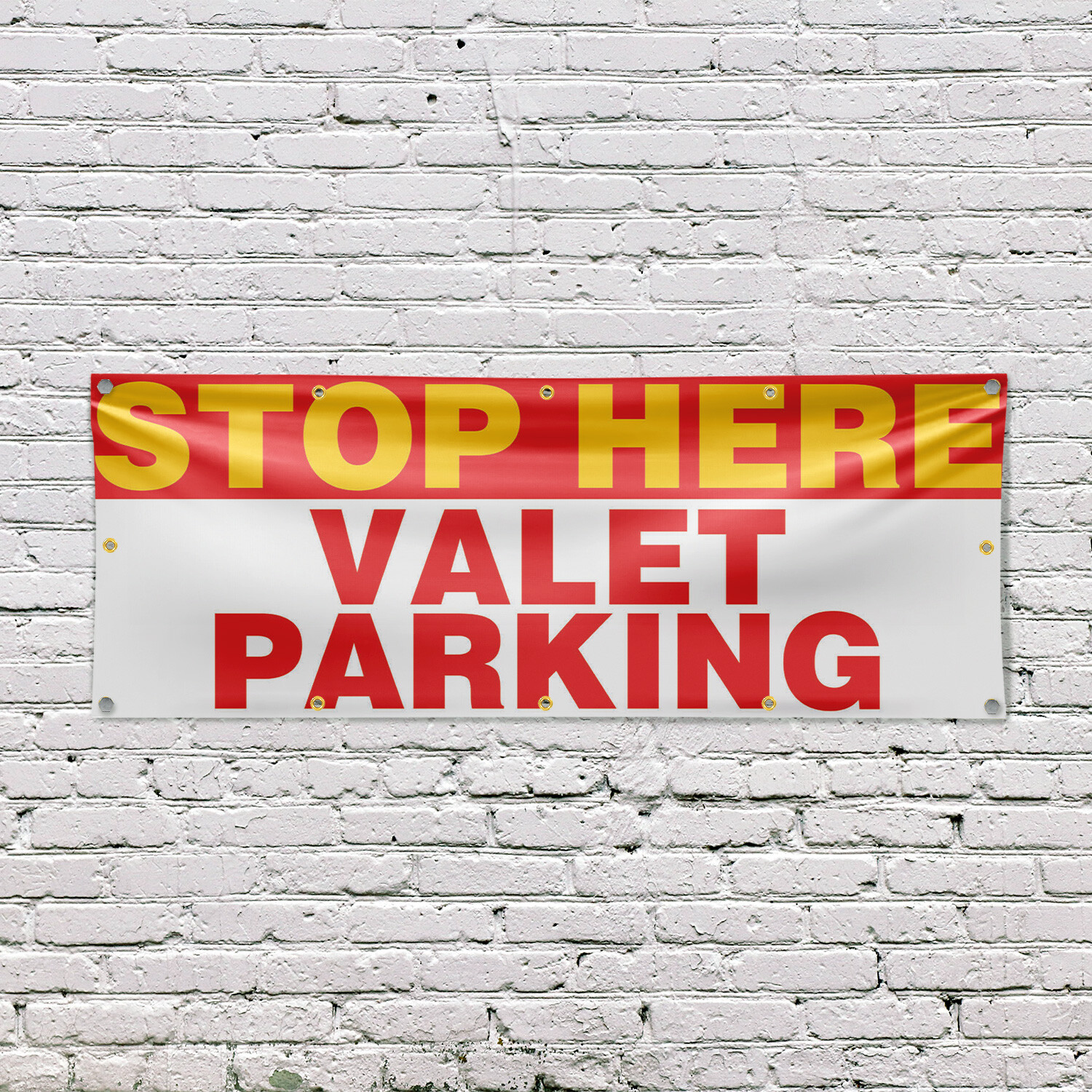 Stop Here Valet Parking Vinyl Banner Sign with Metal Grommets Heavy-Duty