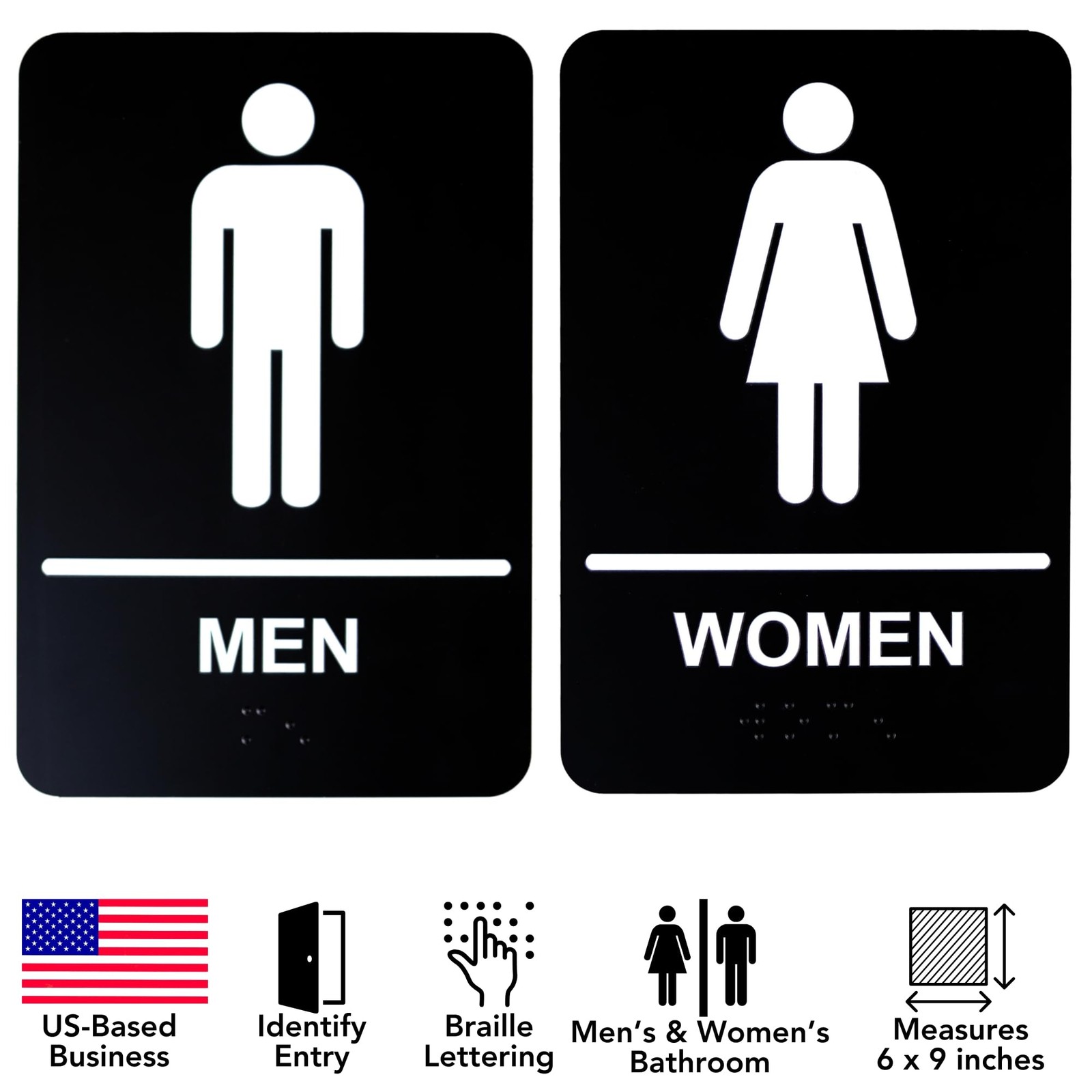 2-Pack 6×9-inch Mens Womens Bathroom Signs ADA Compliant with Braille
