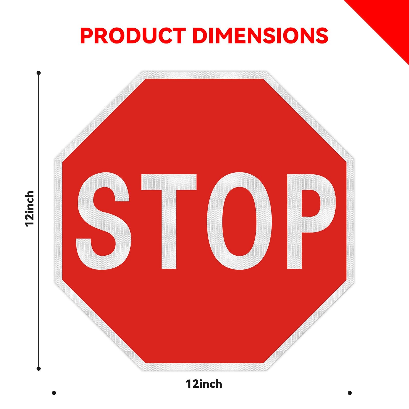 Stop sign, 12 x 12 inch octagonal high strength aluminum reflective panel, wa…