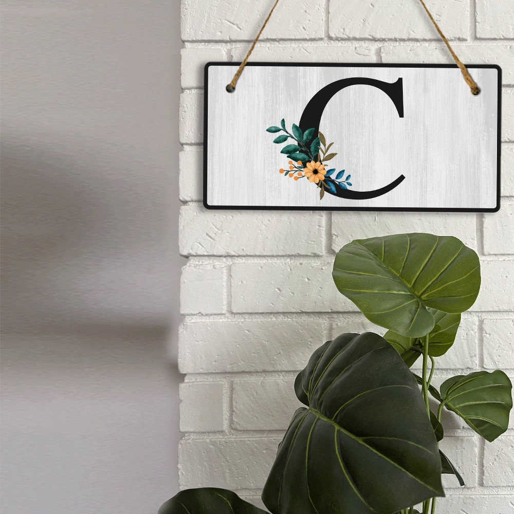 C Flower Decor 5×10 Hanging Wall or Door Sign | Alphabet Letter Room Decoration