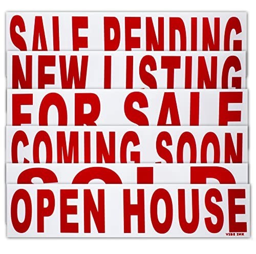 6 Pack Real Estate Rider Signs 6×24&Prime; – For Sale, Open House, Sold, New Listing –