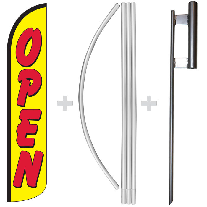 Open Yellow/Red 15&prime; Tall Windless Swooper Feather Banner Flag & Pole Kit