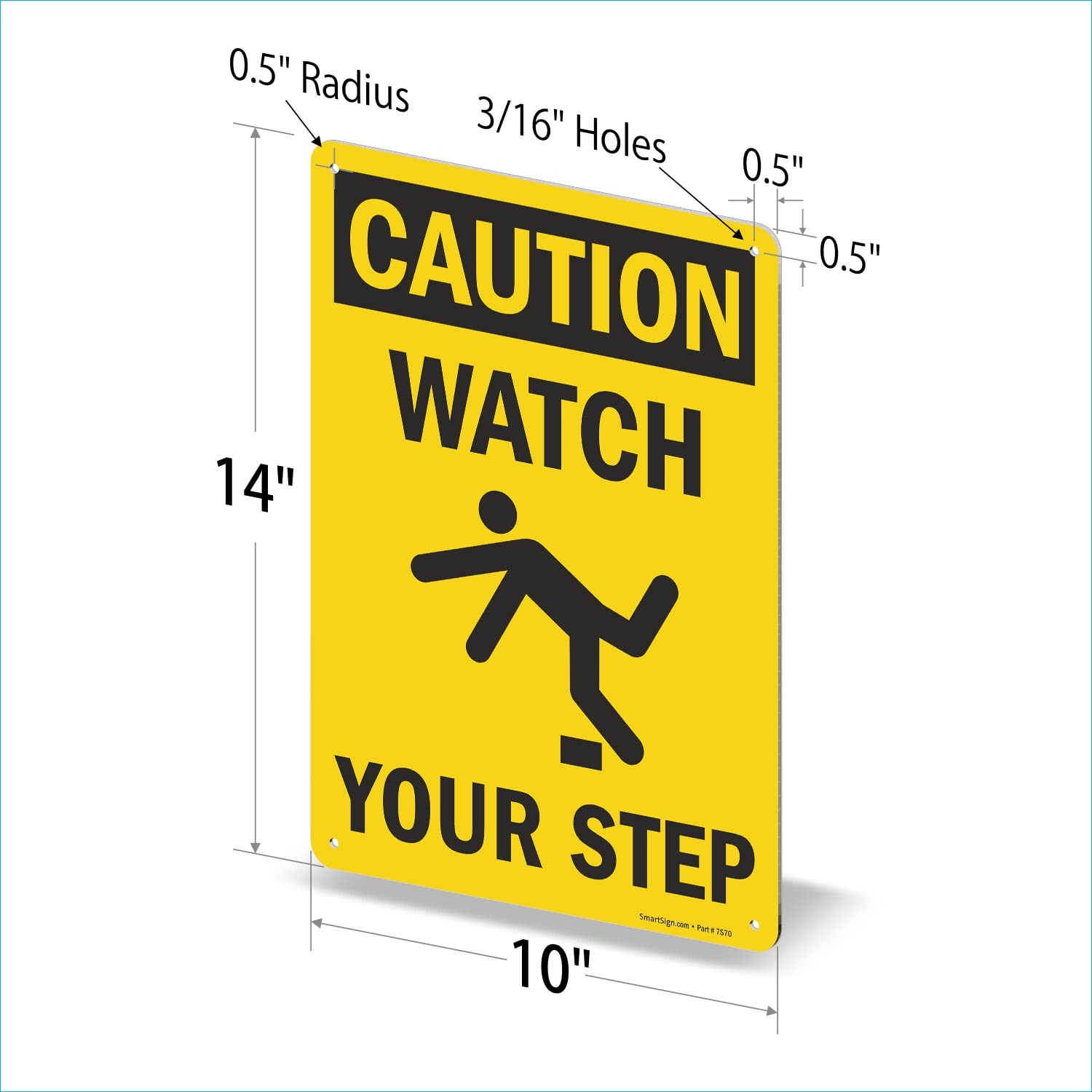 S-4431-AL-14 Caution Watch Your Step Sign 10×14 Inch Aluminum Black On Yellow
