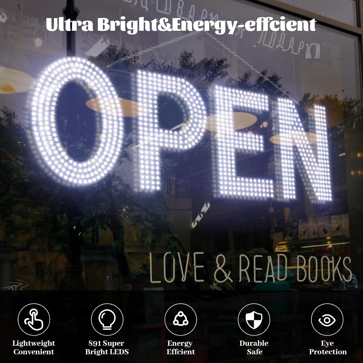 LED Open Signs for Business, 40&Prime;X14&Prime; Dimmable Large LED Open Light up Sign with