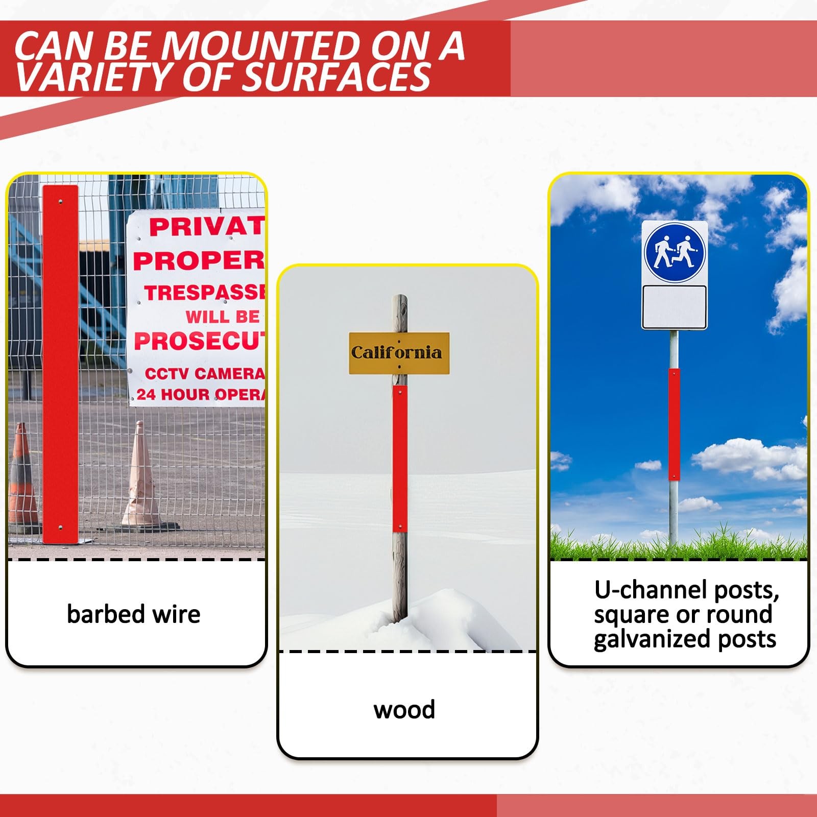2 Pcs Reflective Sign Post Panel 3 x 30 Inch Reflective Aluminum Red Driveway…