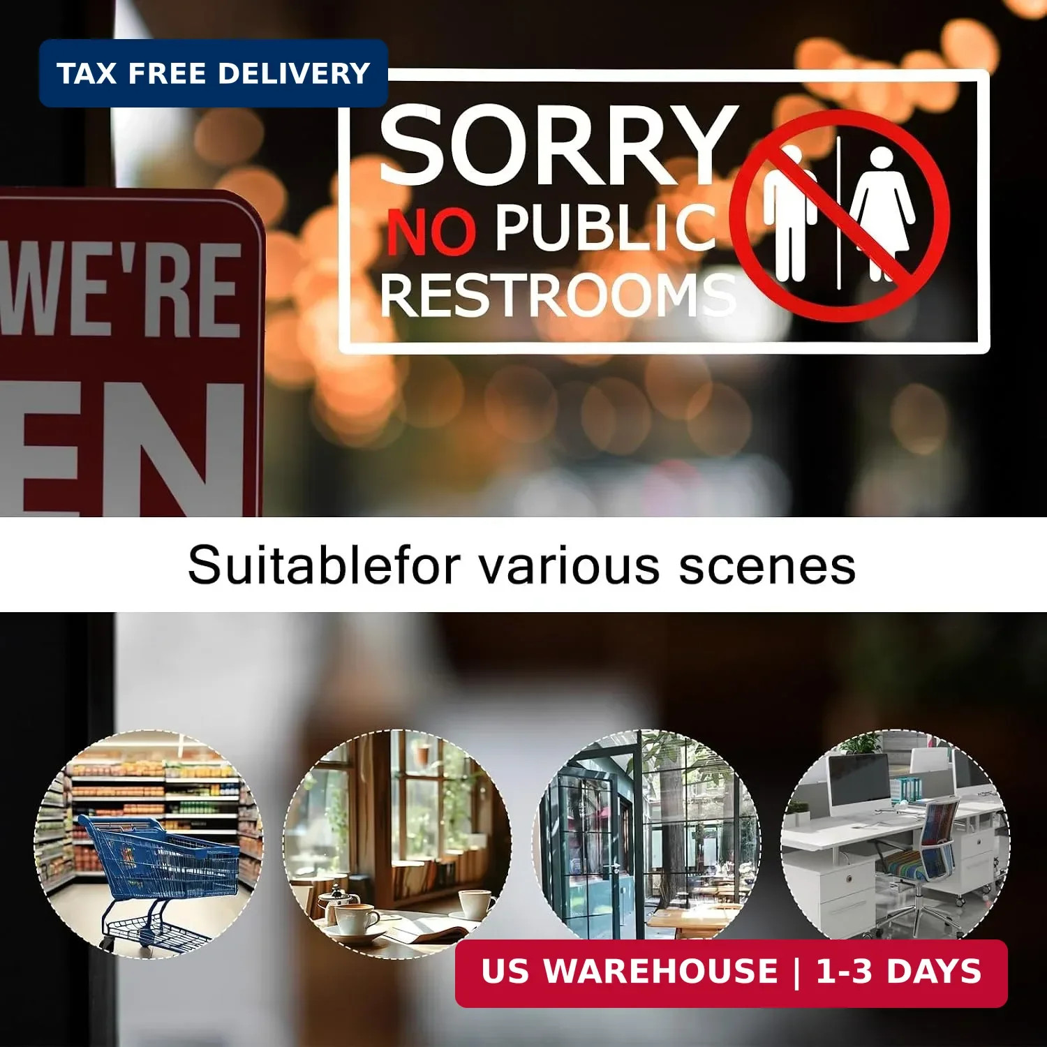 6Pcs No Public Restroom Signs, 8.66×3.94 Inch Self Adhesive Waterproof Restroom