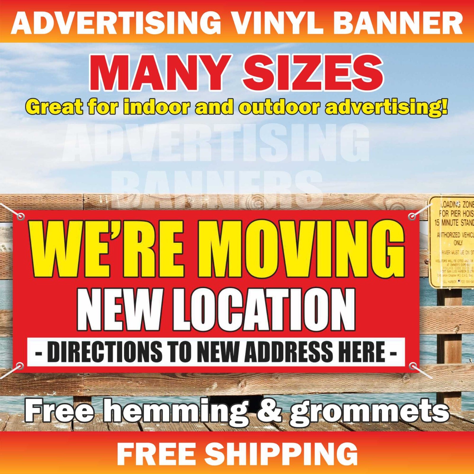 MOVING NEW LOCATION Advertising Banner Vinyl Mesh Sign DIRECTIONS NEW ADDRESS