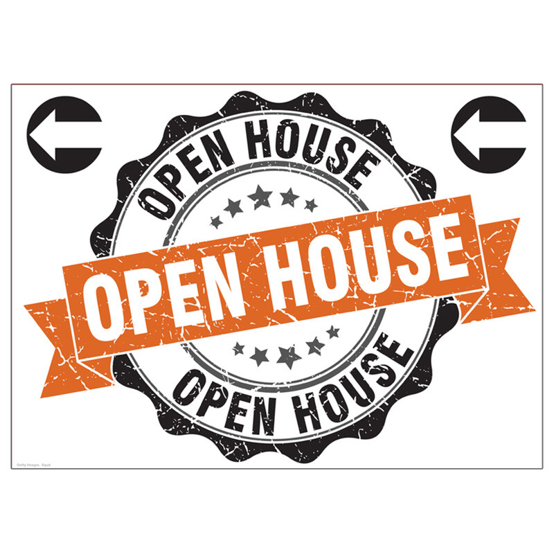 OPEN HOUSE ( LEFT ) Plastic Outdoor YARD SIGN Staked Standup Standee Real Estate