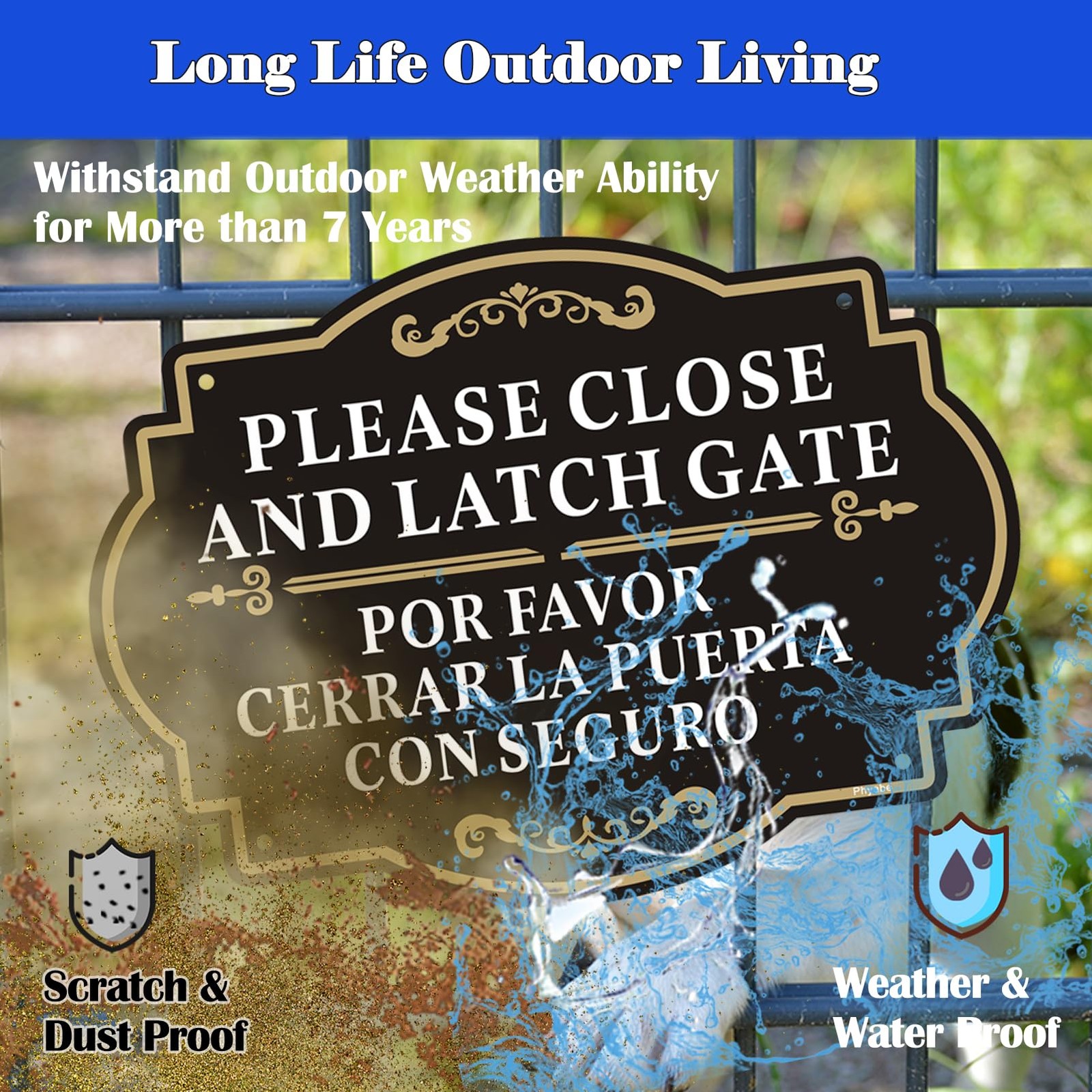 2 Pack Please Close and Latch Gate Sign Bilingual English Spanish, 10 x 7 inc…