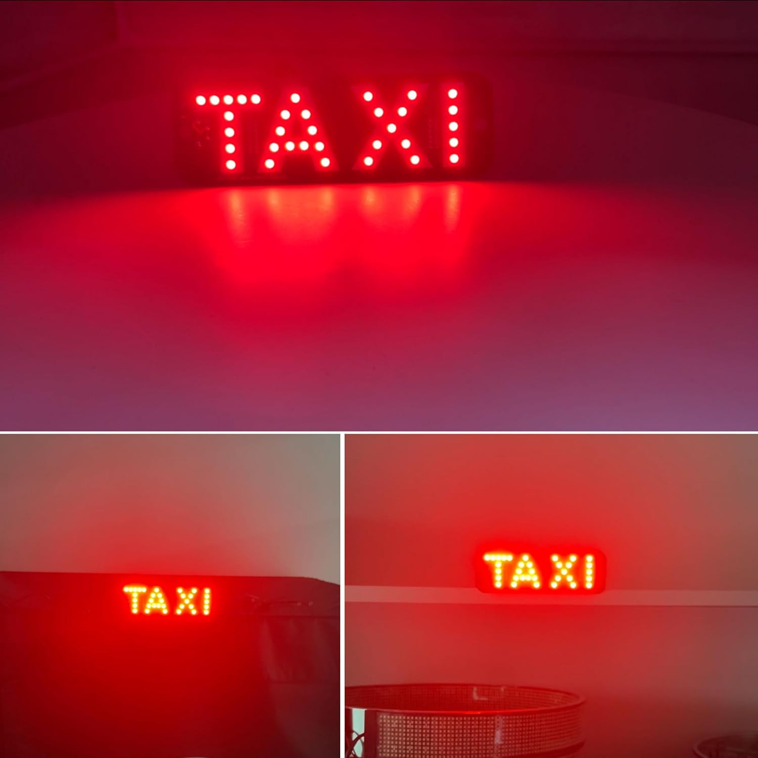 Red LED Taxi Sign for Car, Window/Windshield Mount with Suction Cups and USB Plu