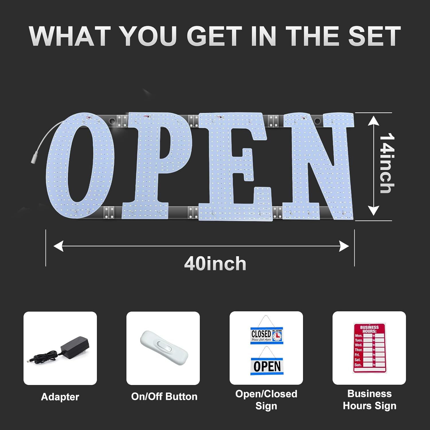 40&Prime;x14&Prime; Extra Large LED Open Signs for Business, Unique Design Super Bright Open