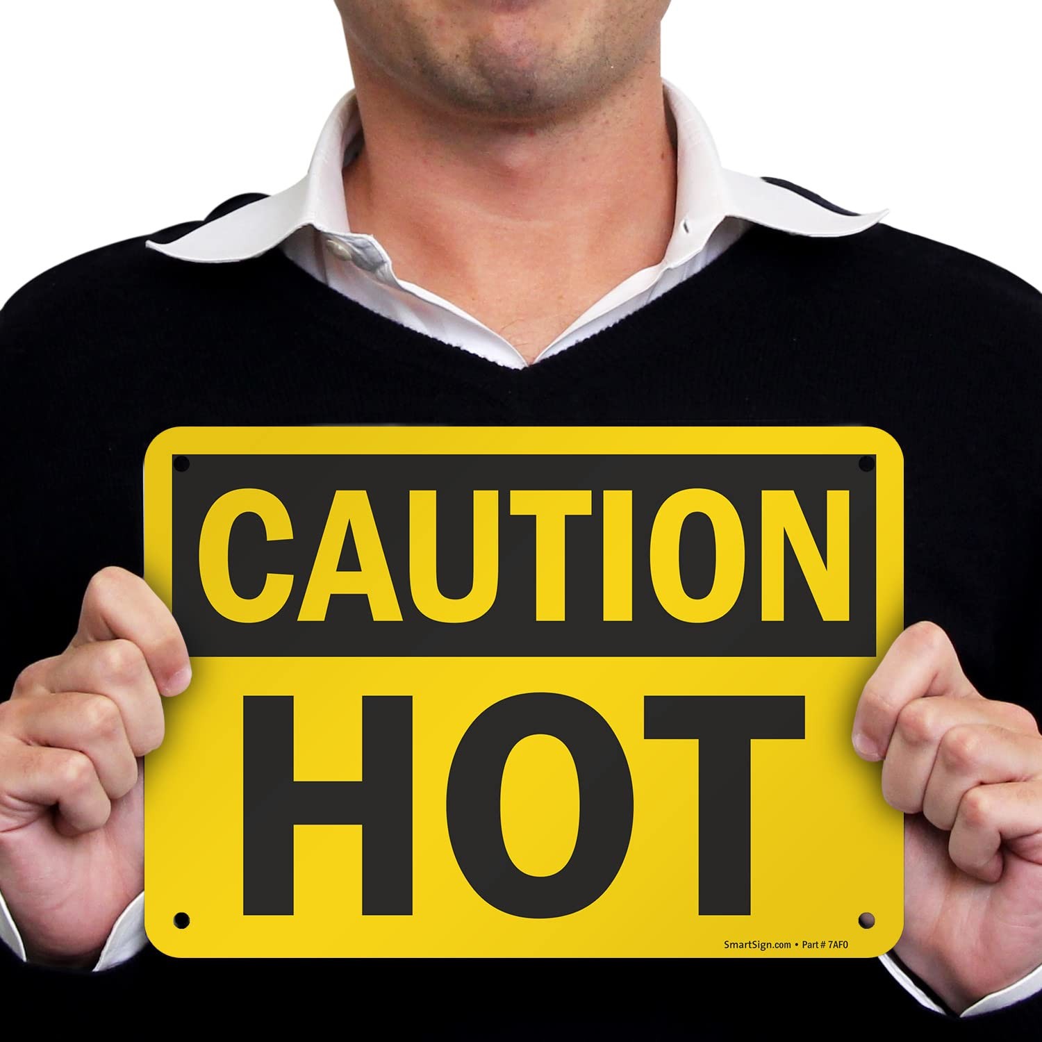 Caution Hot Sign 7×10 Inch Aluminum Black On Yellow Safety Warning Decor
