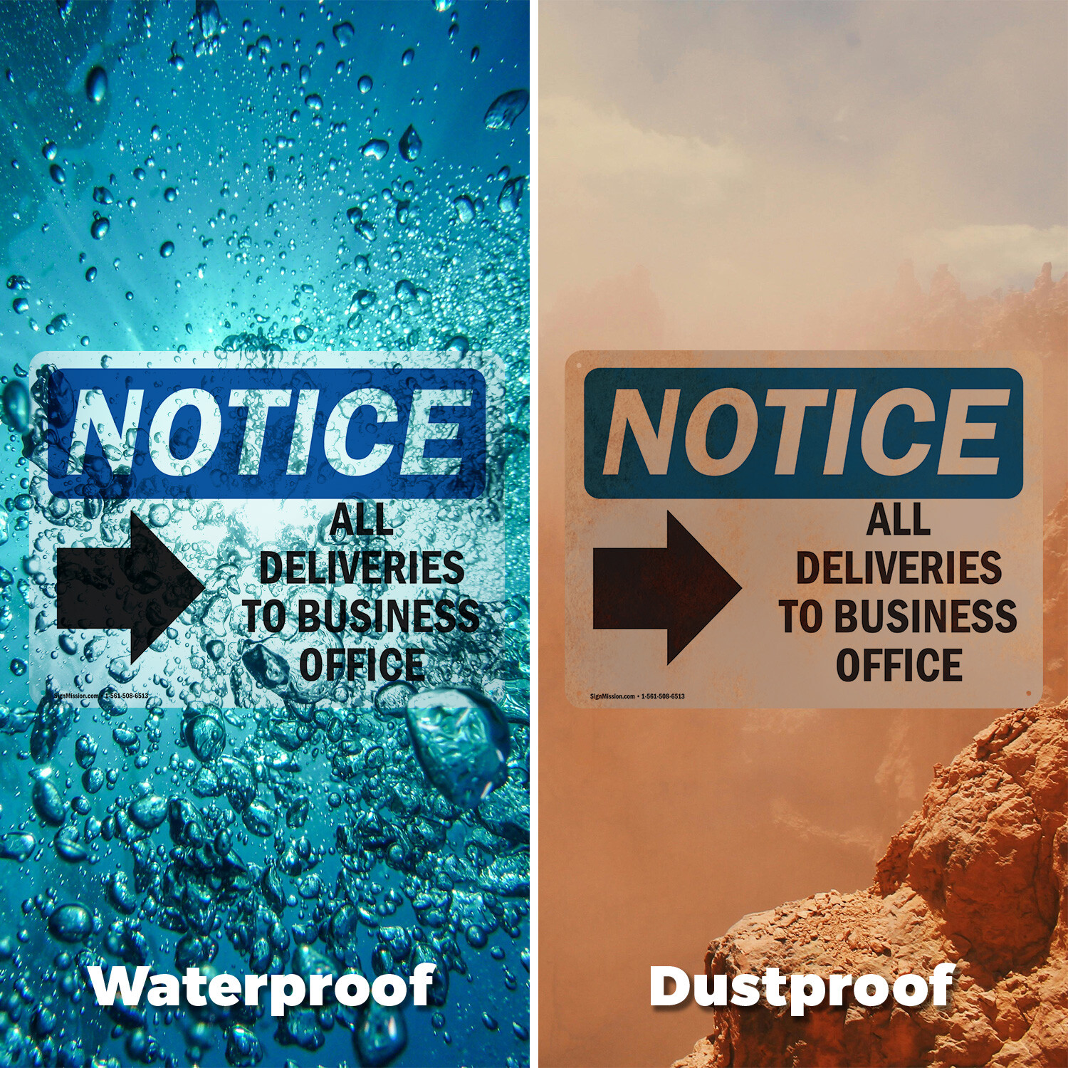 (2 Pack) All Deliveries To Business Office OSHA Notice Sign Decal Metal Plastic