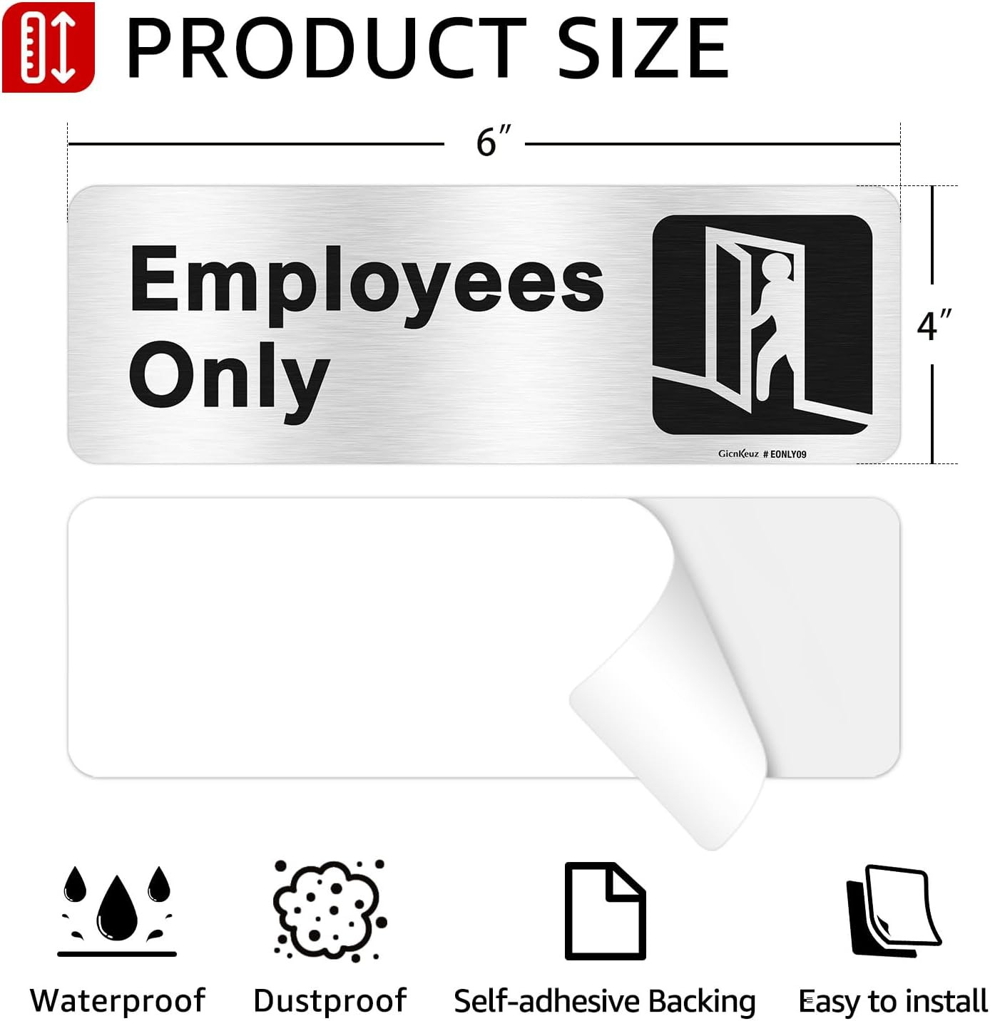 Employees Only Sign,9 X 3 Inches Information Sign with Symbols,Brushed Aluminum