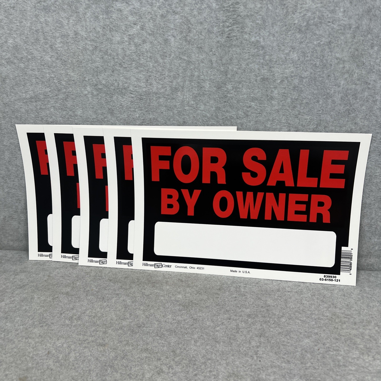 Lot of 5 FOR SALE BY OWNER Signs Hillman 839930 8&Prime;x12&Prime; Red Plastic