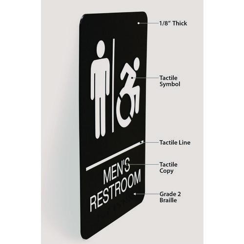 Headline Sign ADA Sign, Men&rsquo;s Restroom, 6 x 9, Black Face, White Graphics