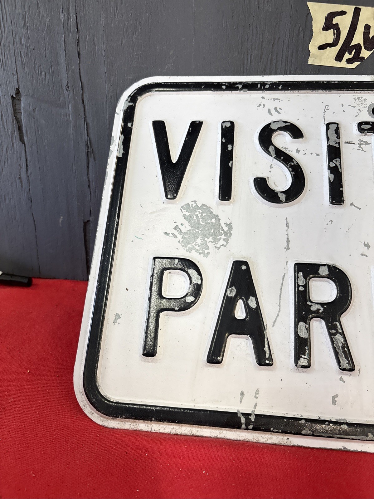 DWN2-Vintage Retired Visitors Parking Steel Embossed Sign 18×12 Inches Original