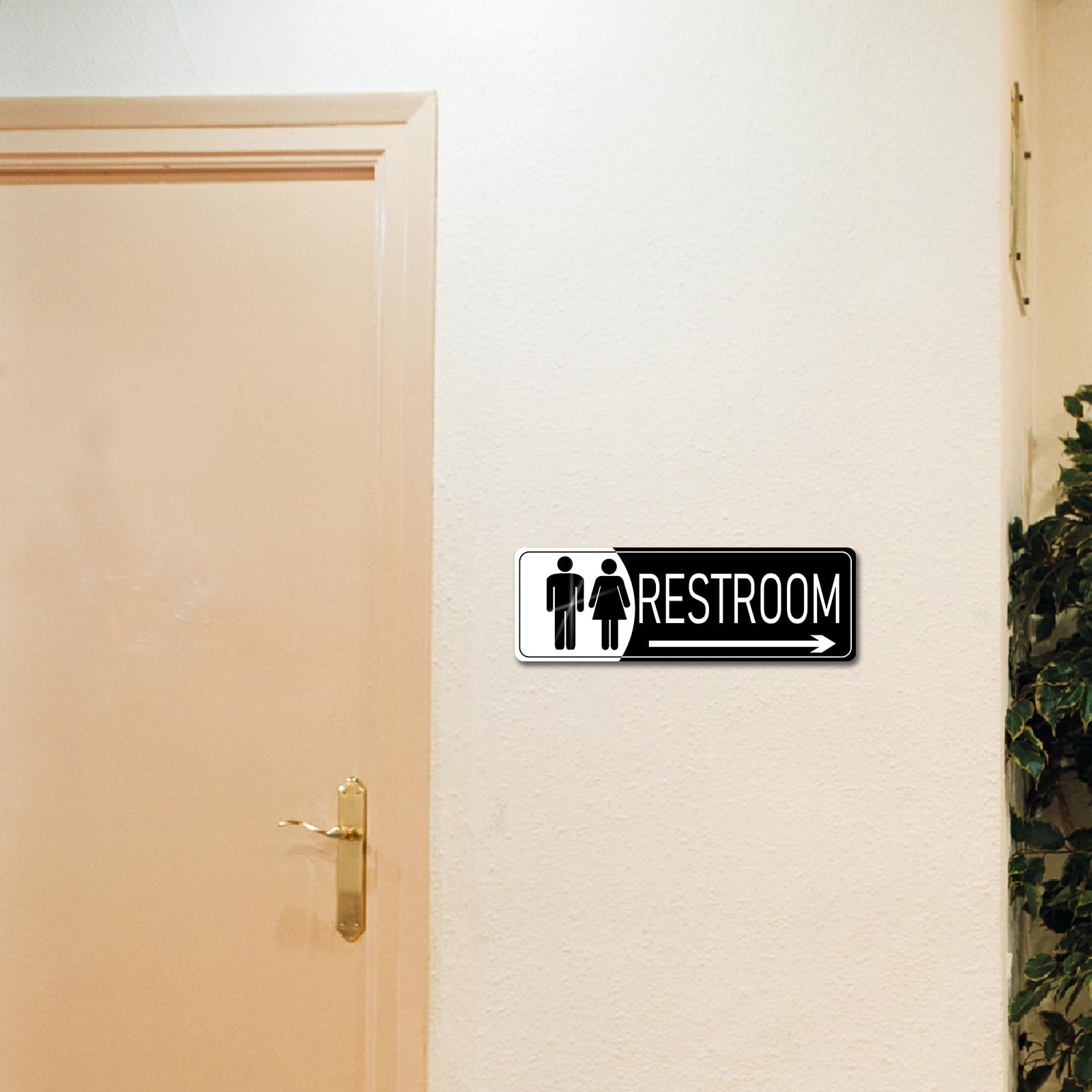 9×3 Inch Restroom Sign Right Arrow Black White SelfStick Door Wall Plaque
